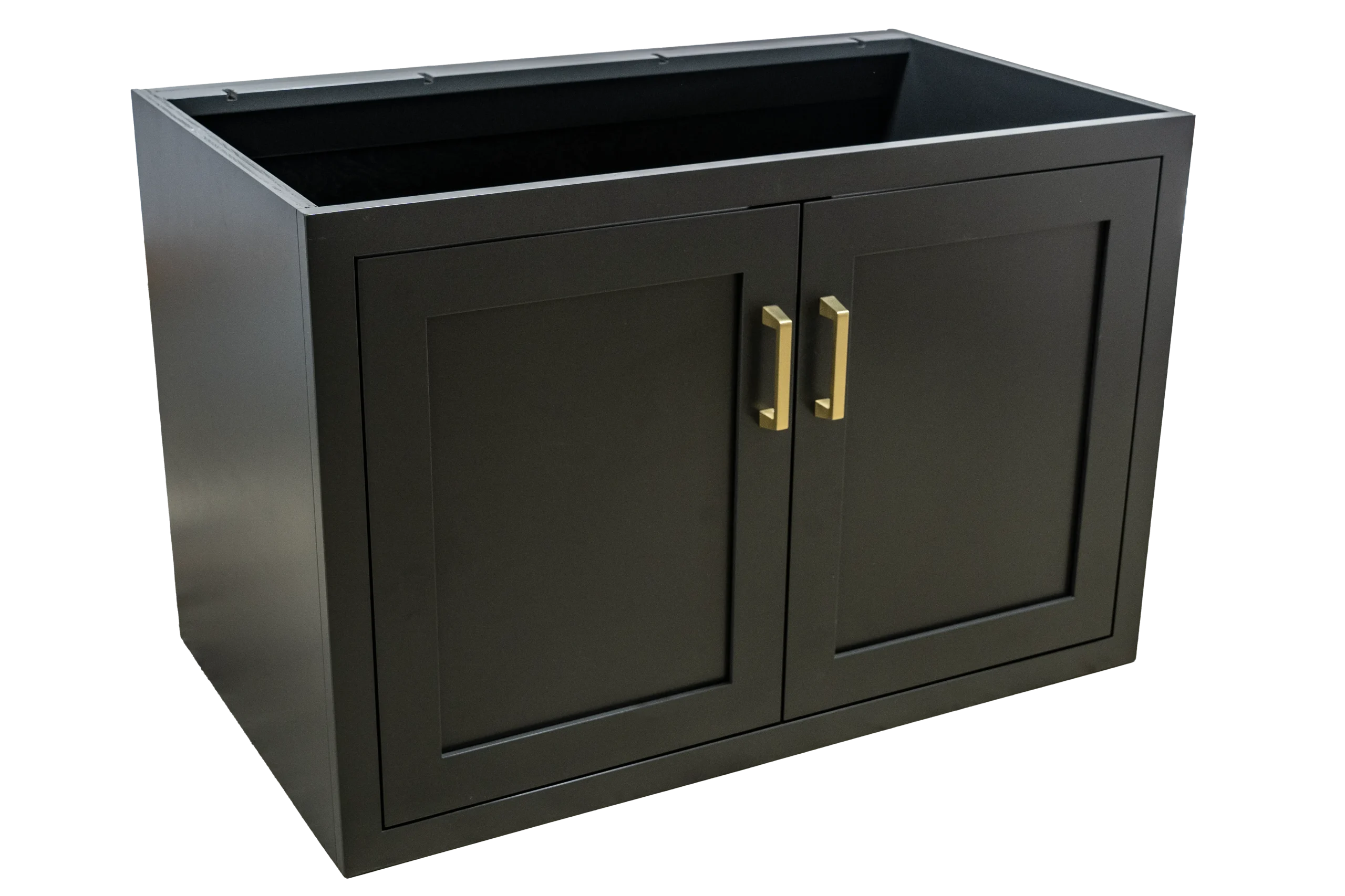 Dark-stained floating inset cabinet