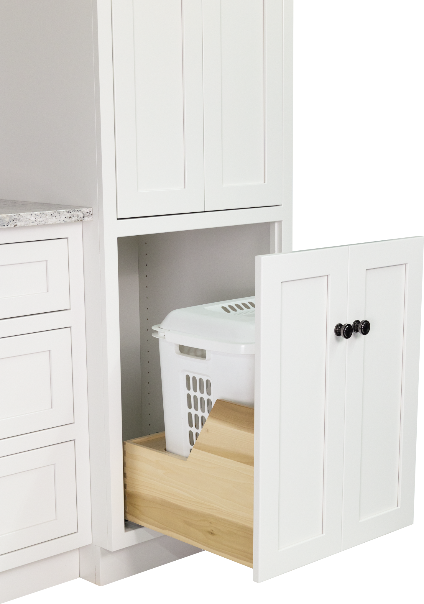 Hamper pullout, specialty cabinet accessories for dealers