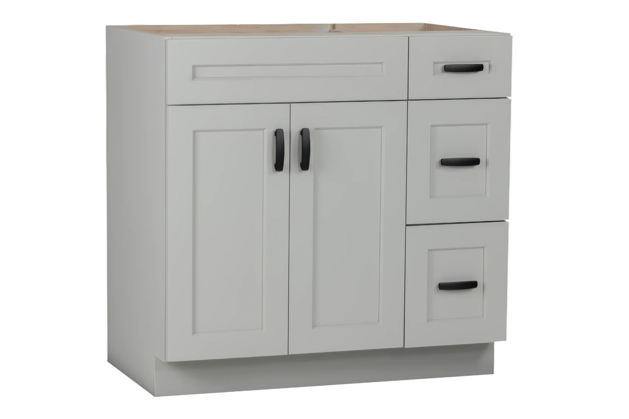 Houston bathroom cabinet with dark handles and inset doors