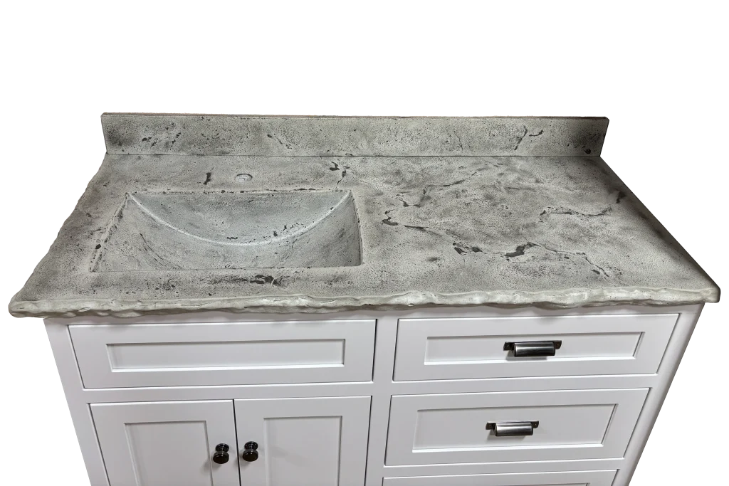 White Smoke Distressed concrete countertop on vanity